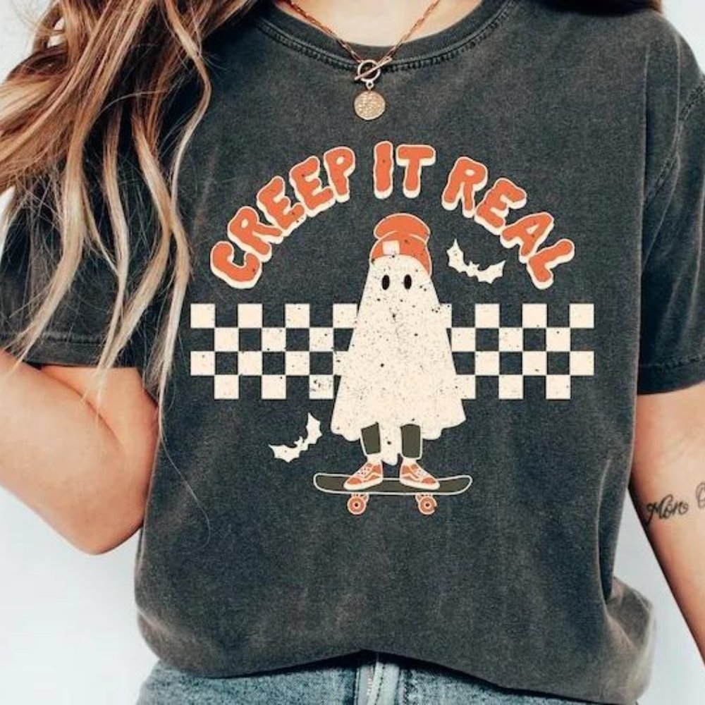 H0714 Halloween Teacher Spooky creep it real Fall School Ghost Pumpkin Skeleton